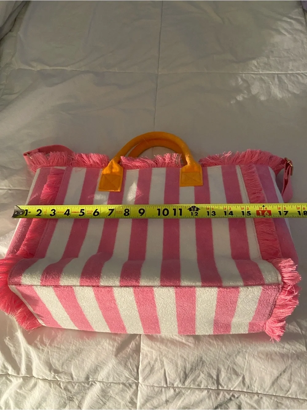 🩷Pink & White Striped Fringe Tote with Orange Handles and  Crossbody Strap🩷
